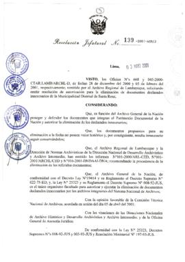 Resolución Jefatural N° 139-2001/AGN/J