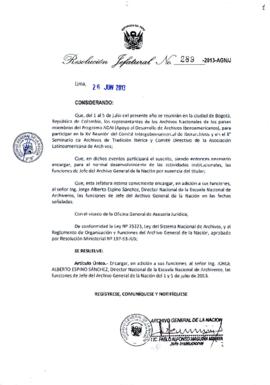 Resolución Jefatural N° 289-2013-AGN/J