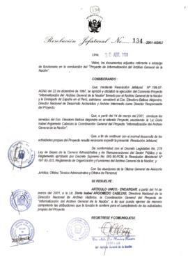 Resolución Jefatural N°134-2001/AGN/J