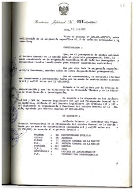 Resolución Jefatural N° 081-1985/AGN/J