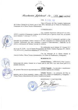 Resolución Jefatural N° 041-2002/AGN/J