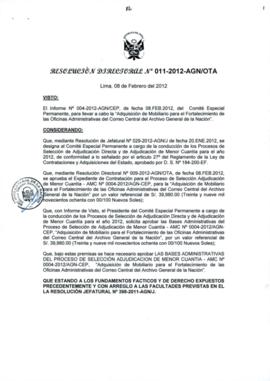 Resolución Directoral N° 011-2012-AGN/OTA