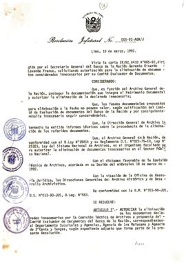 Resolución Jefatural N° 055-1992/AGN/J