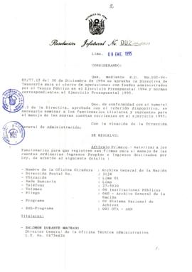 Resolución Jefatural N° 002-1995/AGN/J