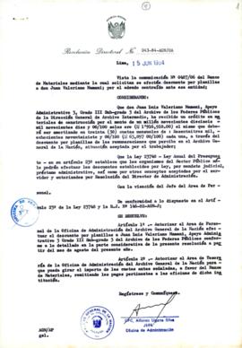 Resolución Directoral N° 43-84-AGN/OA