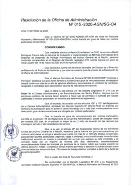 Resolución de la Oficina de Administración N° 015-2020-AGN/SG-OA