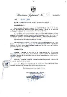 Resolución Jefatural N° 231-2019-AGN/J