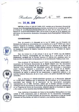 Resolución Jefatural N° 167-2018-AGN/J