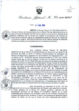 Resolución Jefatural N° 342-2009-AGN/J
