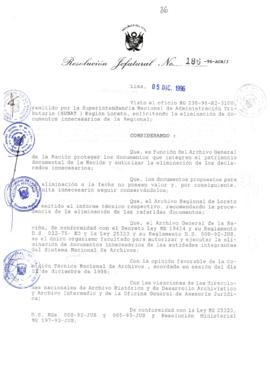 Resolución Jefatural N° 186-1996/AGN/J