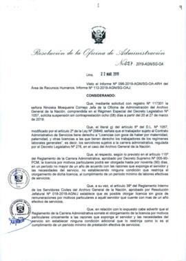 Resolución de la Oficina de Administración N° 027-2019-AGN/SG-OA