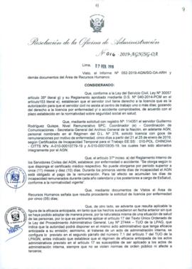 Resolución de la Oficina de Administración N° 016-2019-AGN/SG-OA
