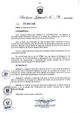 Resolución Jefatural N° 106-2019-AGN/J