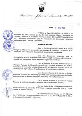 Resolución Jefatural N° 431-2004-AGN/J