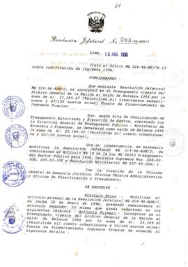Resolución Jefatural N° 063-1996/AGN/J
