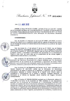 Resolución Jefatural N° 119-2012-AGN/J
