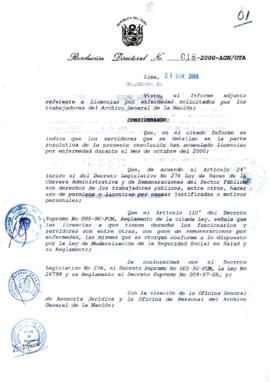 Resolución Directoral N° 018-2000-AGN/OTA