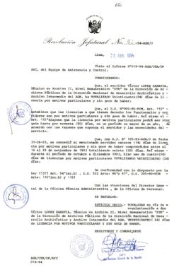 Resolución Jefatural N° 062-1994-AGN/J