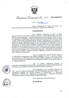 Resolución Directoral N° 010-2011-AGN/OTA