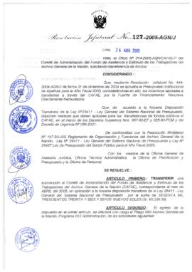 Resolución Jefatural N° 127-2005-AGN/J
