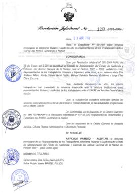 Resolución Jefatural N° 120-2002/AGN/J