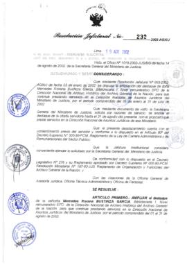 Resolución Jefatural N° 232-2002/AGN/J