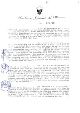 Resolución Jefatural N° 139-1995/AGN/J