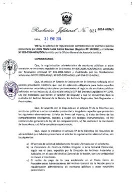 Resolución Jefatural N° 021-2014-AGN/J