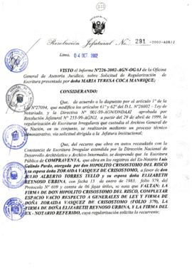Resolución Jefatural N° 291-2002/AGN/J