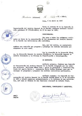 Resolución Jefatural N° 020-1987/AGN/J