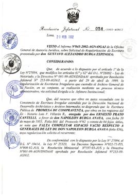 Resolución Jefatural N° 054-2002/AGN/J