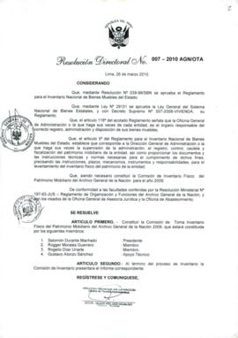 Resolución Directoral N° 007-2010-AGN/OTA