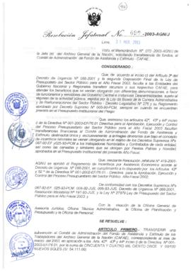 Resolución Jefatural N° 090-2003-AGN/J