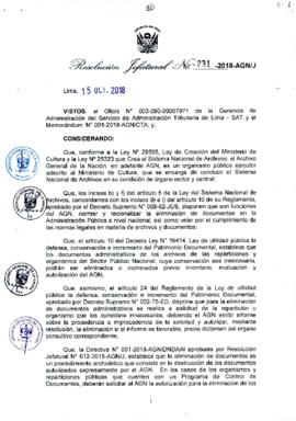 Resolución Jefatural N° 231-2018-AGN/J