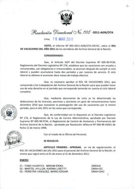 Resolución Directoral N° 005-2011-AGN/OTA