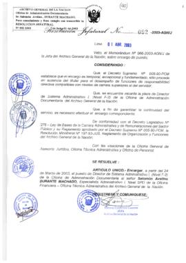 Resolución Jefatural N° 092-2003-AGN/J