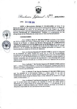Resolución Jefatural N° 045-2016-AGN/J