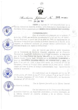 Resolución Jefatural N° 144-1999/AGN/J