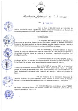 Resolución Jefatural N° 216-2001/AGN/J