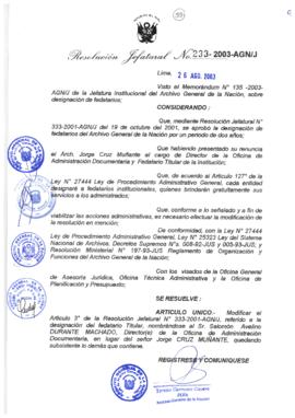 Resolución Jefatural N° 233-2003-AGN/J