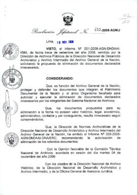 Resolución Jefatural N° 453-2008-AGN/J