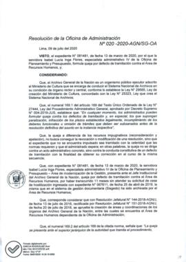Resolución de la Oficina de Administración N° 020-2020-AGN/SG-OA