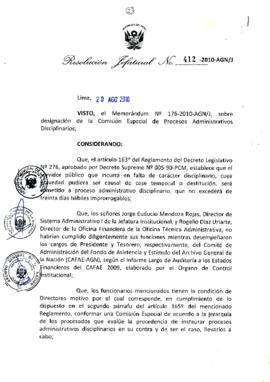 Resolución Jefatural N° 412-2010-AGN/J