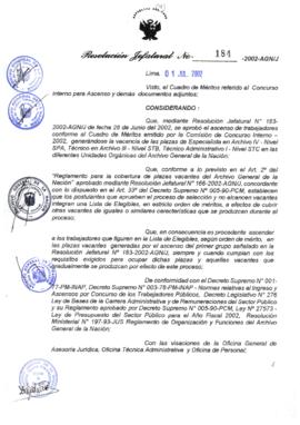 Resolución Jefatural N° 184-2002/AGN/J