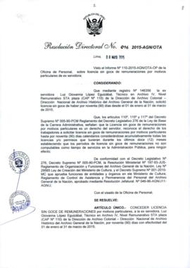 Resolución Directoral N° 016-2015-AGN/OTA