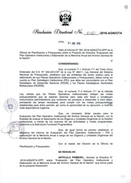 Resolución Directoral N° 010-2016-AGN/OTA