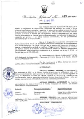 Resolución Jefatural N° 019-2003-AGN/J