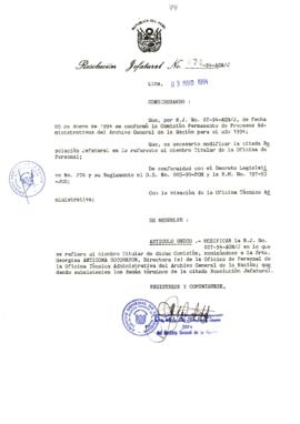 Resolución Jefatural N° 074-1994/AGN/J