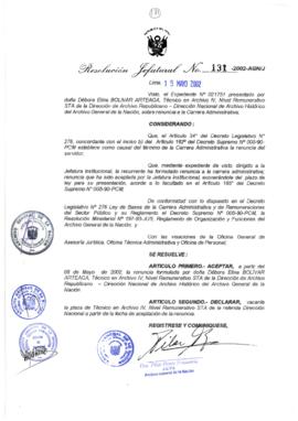 Resolución Jefatural N° 131-2002/AGN/J