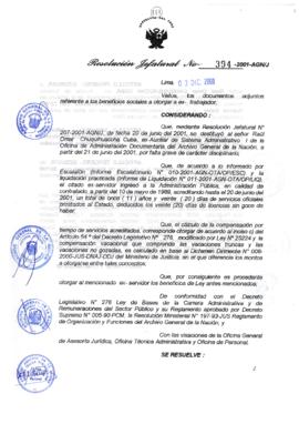 Resolución Jefatural N° 394-2001/AGN/J